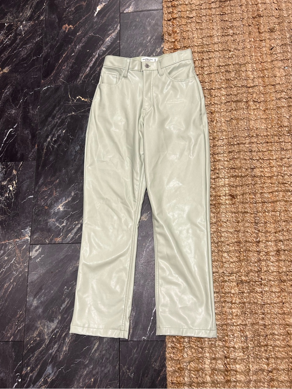 Abercrombie & Fitch Light Sage vegan Leather curved love  90s Straight leg Jeans